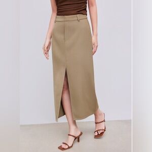 Cider Solid High Waist‎ Split Maxi Skirt. Size XL, Camel